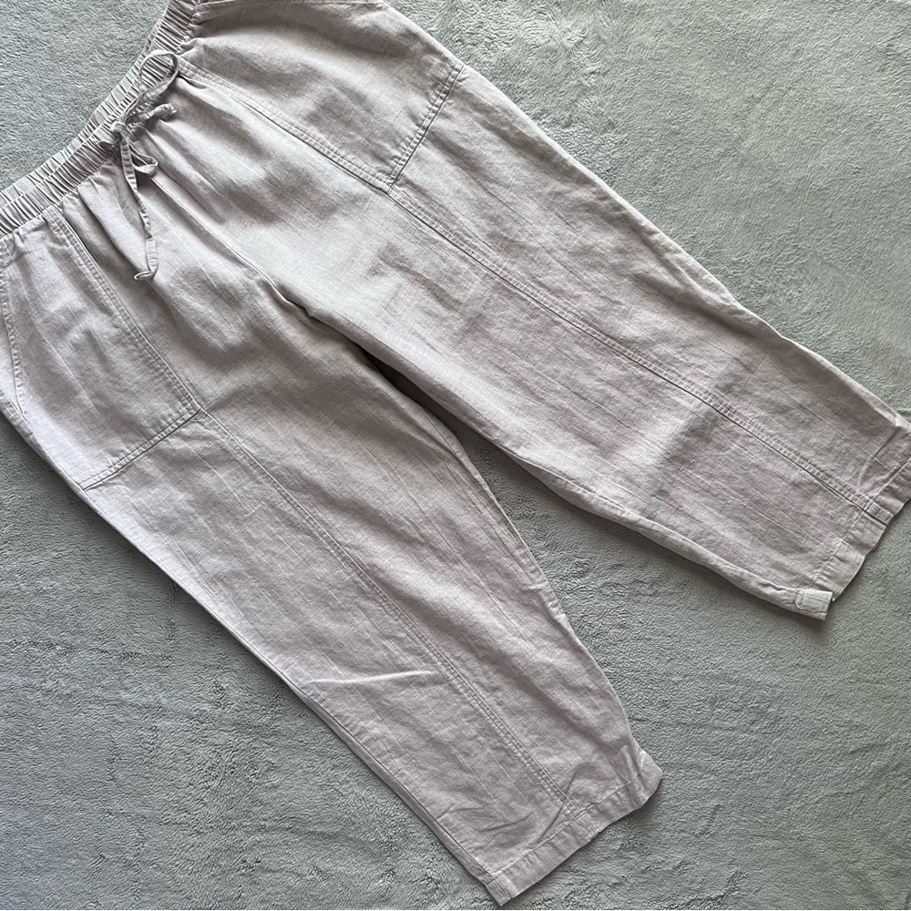 Hot Cotton Linen Pull-On Cropped Wide Leg Gaucho Pants Lagenlook Neutral Cream